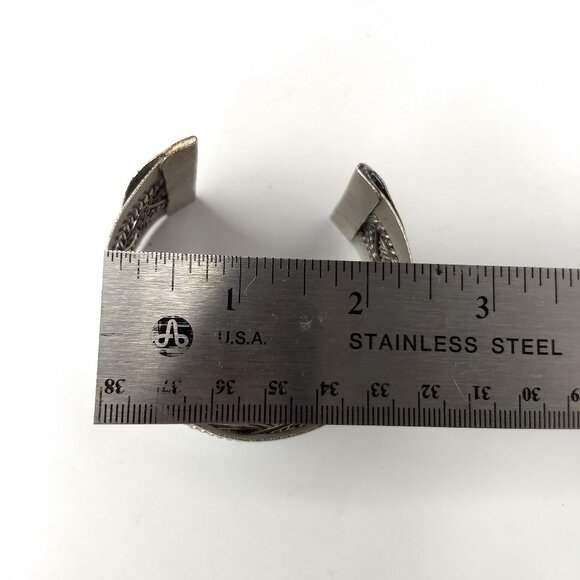 Silver Tone Braided Cuff Bracelet  Preppy Modern Western Stamped Mark Front - Picture 7 of 9